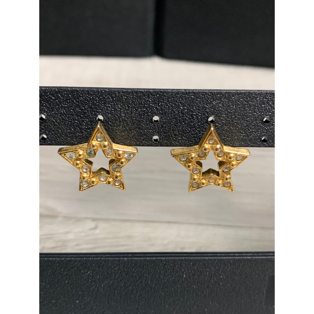 Avon Vintage Gold Tone Star Rhinestone Stud Earrings Celestial Open Star 3194